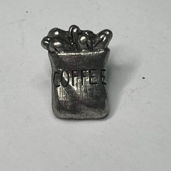 pewter gray tie tack brooch lapel pin COFFEE bag java petite about 1" jewelry - Picture 1 of 16